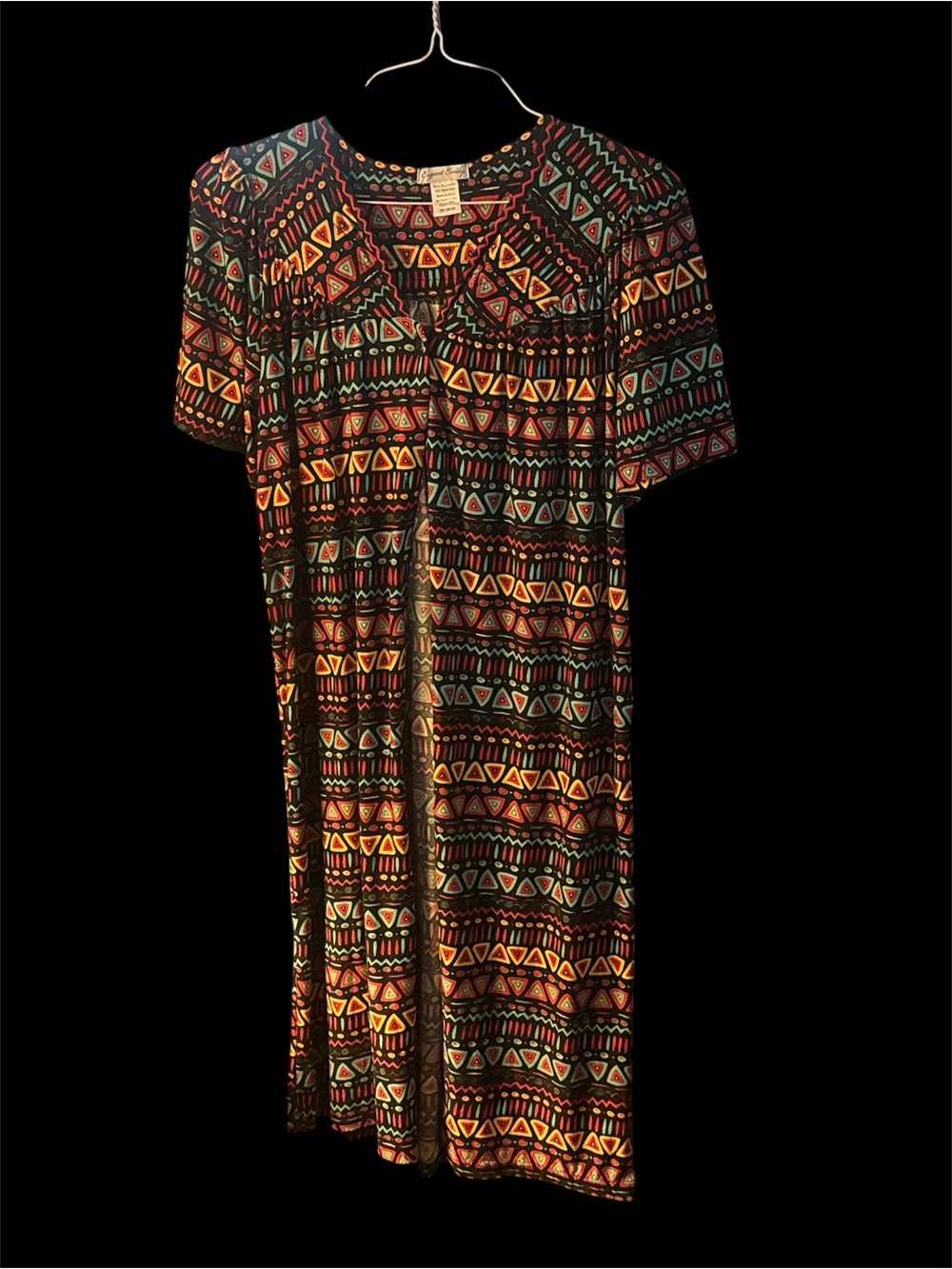 Tribal Print Long Duster in Black with Multicolor Pattern - Picture 6 of 10